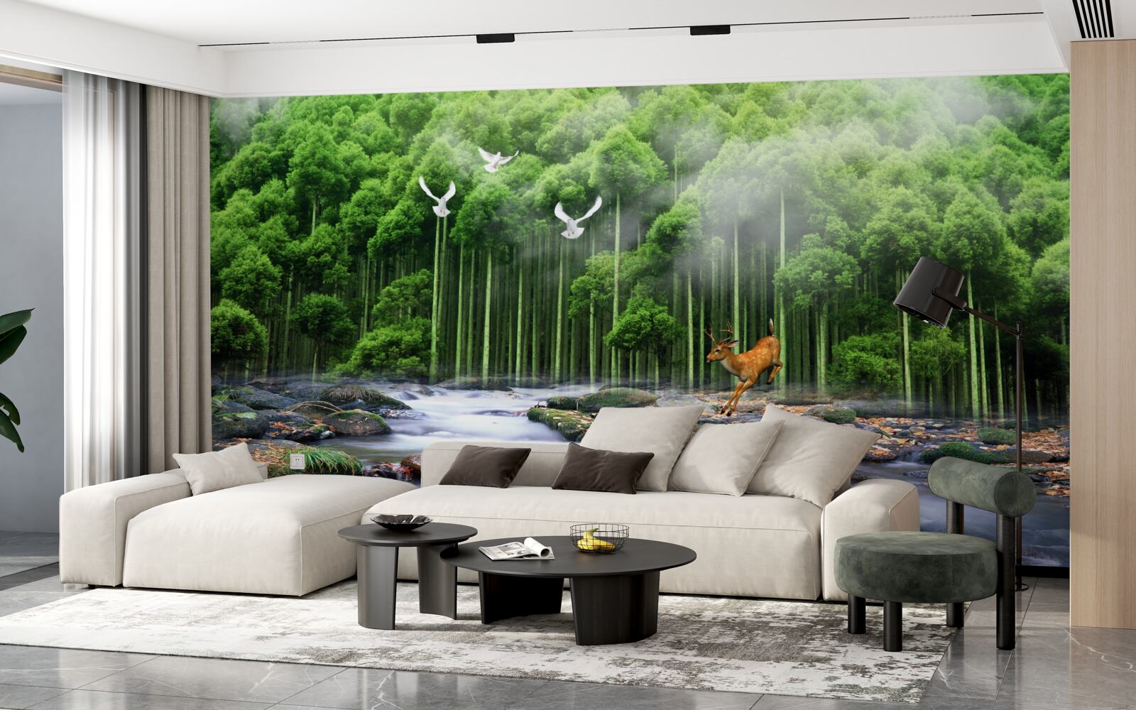 Fototapet natura pădurii și cascade