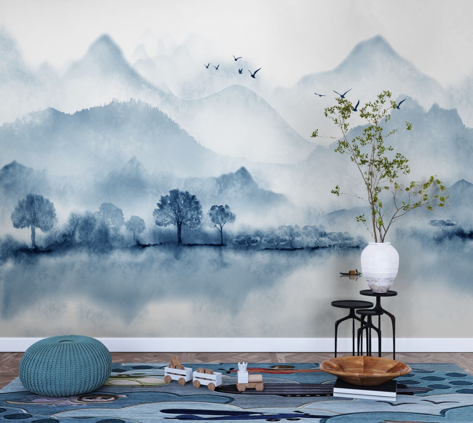 Fototapet pace și liniște pe un iaz de pescuit montan