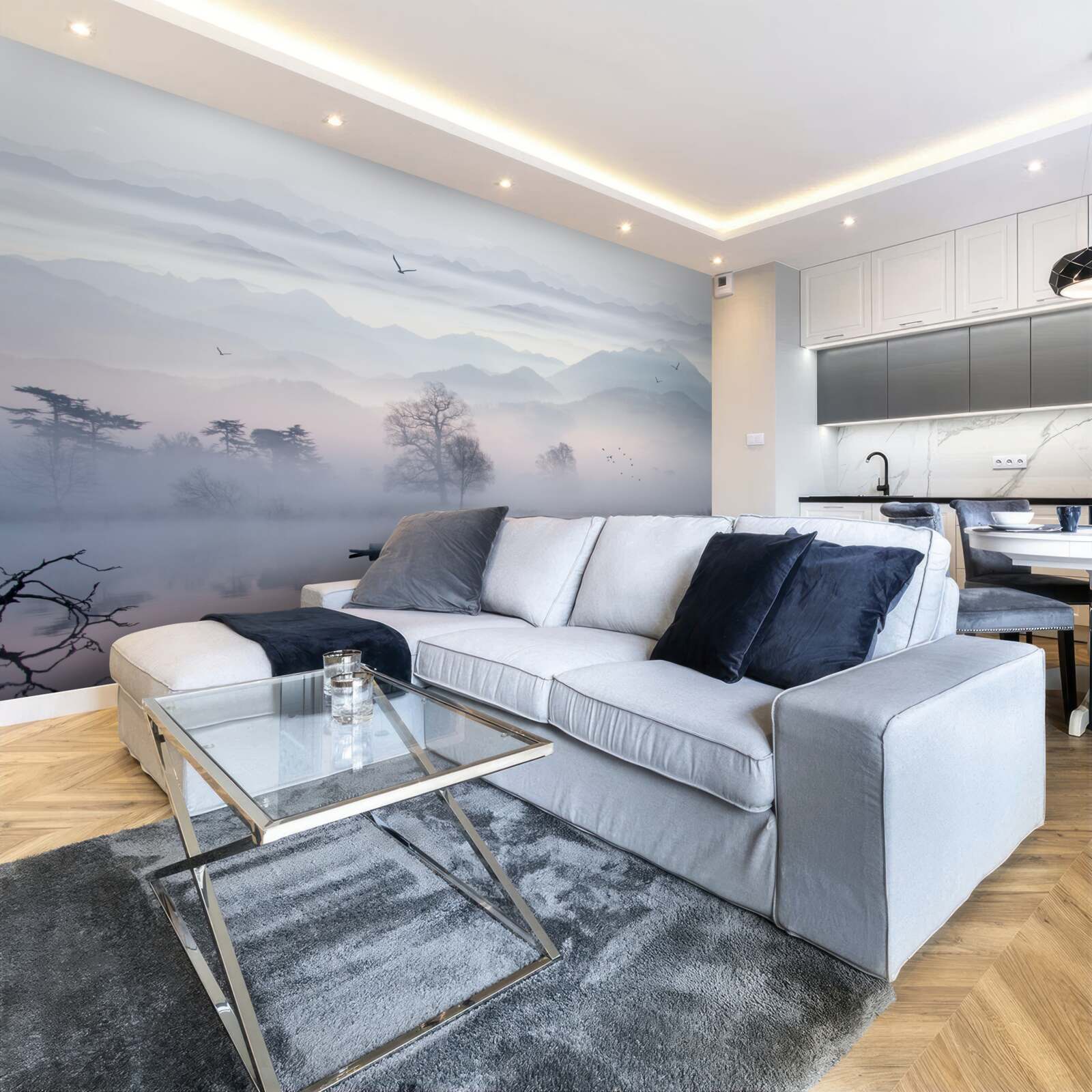 Fototapet ceață de dimineață pe apa lacului