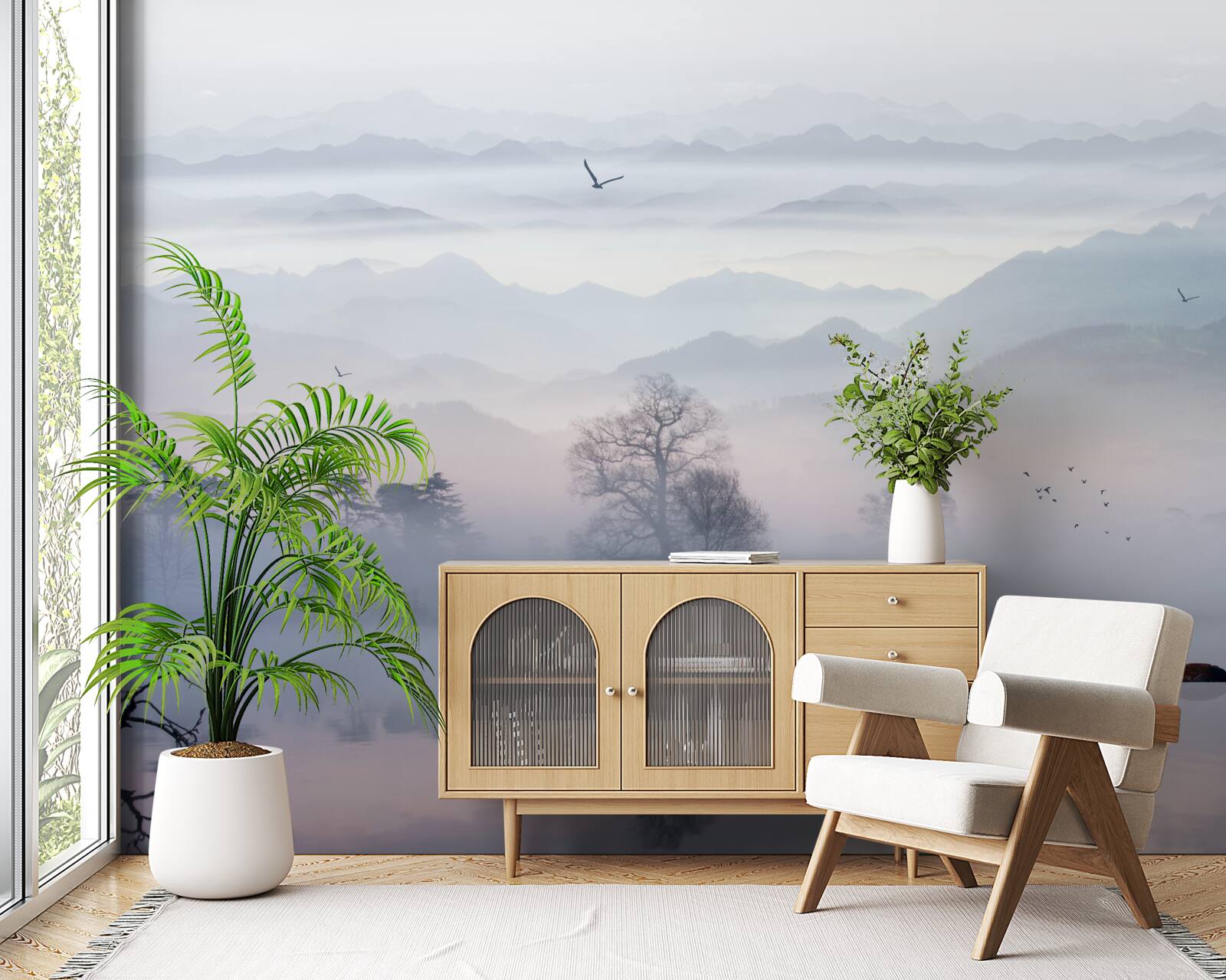 Fototapet ceață de dimineață pe apa lacului