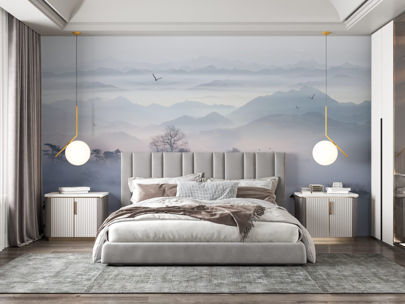 Fototapet ceață de dimineață pe apa lacului