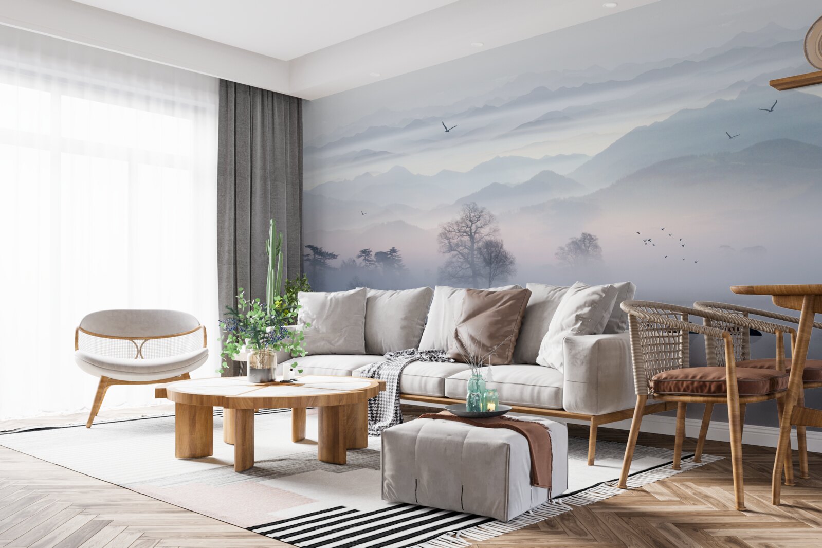 Fototapet ceață de dimineață pe apa lacului