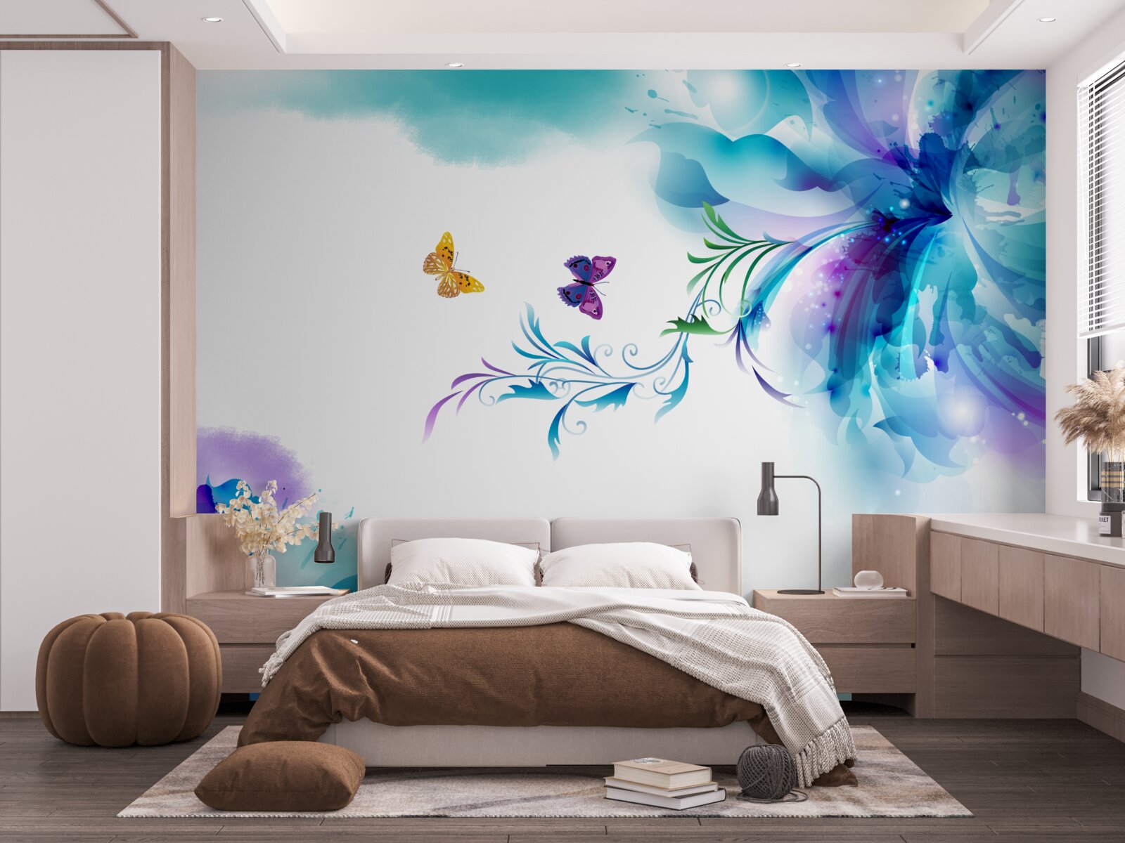 Fototapet fluturi pe un fundal de flori