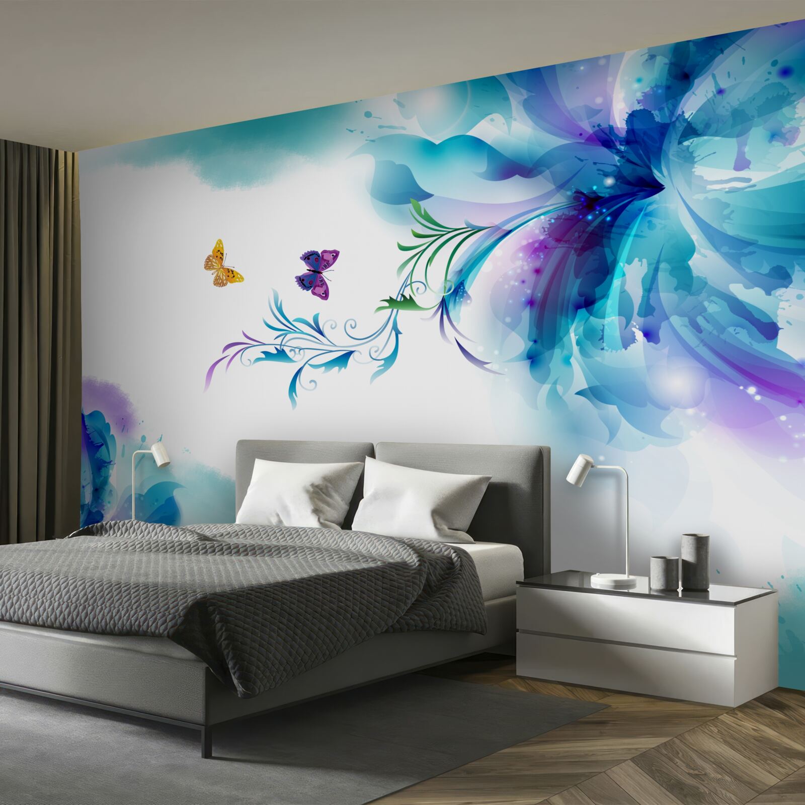 Fototapet fluturi pe un fundal de flori