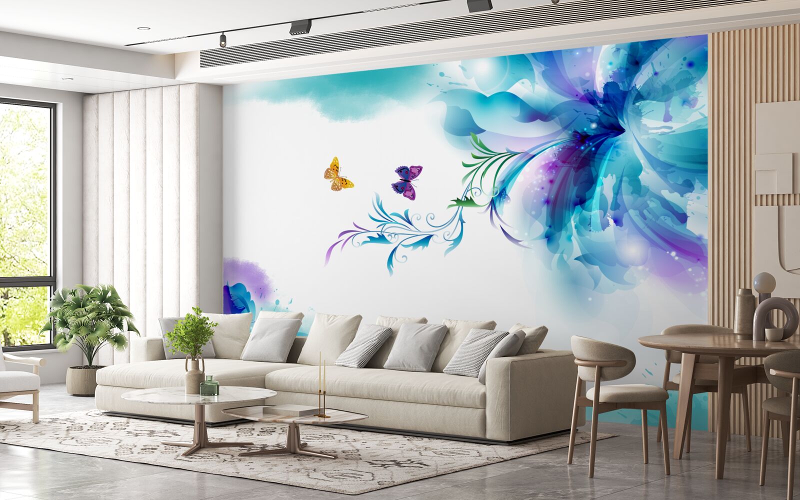 Fototapet fluturi pe un fundal de flori