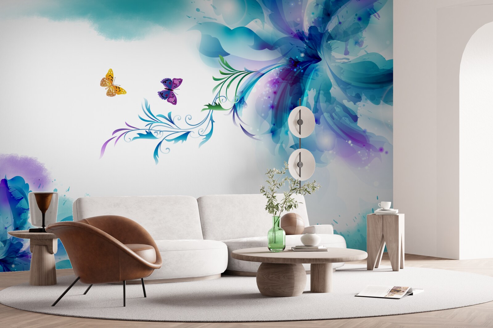 Fototapet fluturi pe un fundal de flori