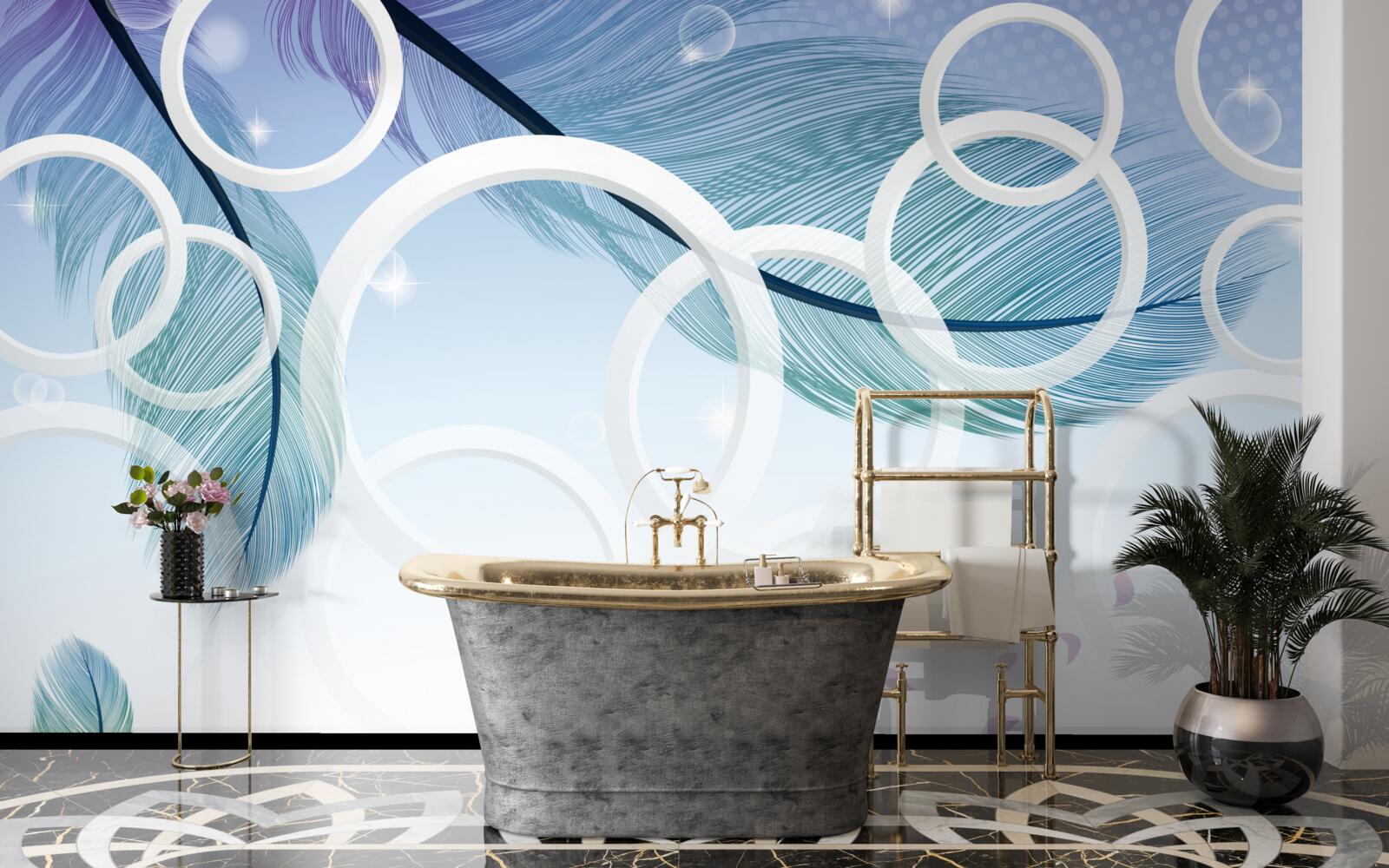 Fototapet roți mari albe și pene