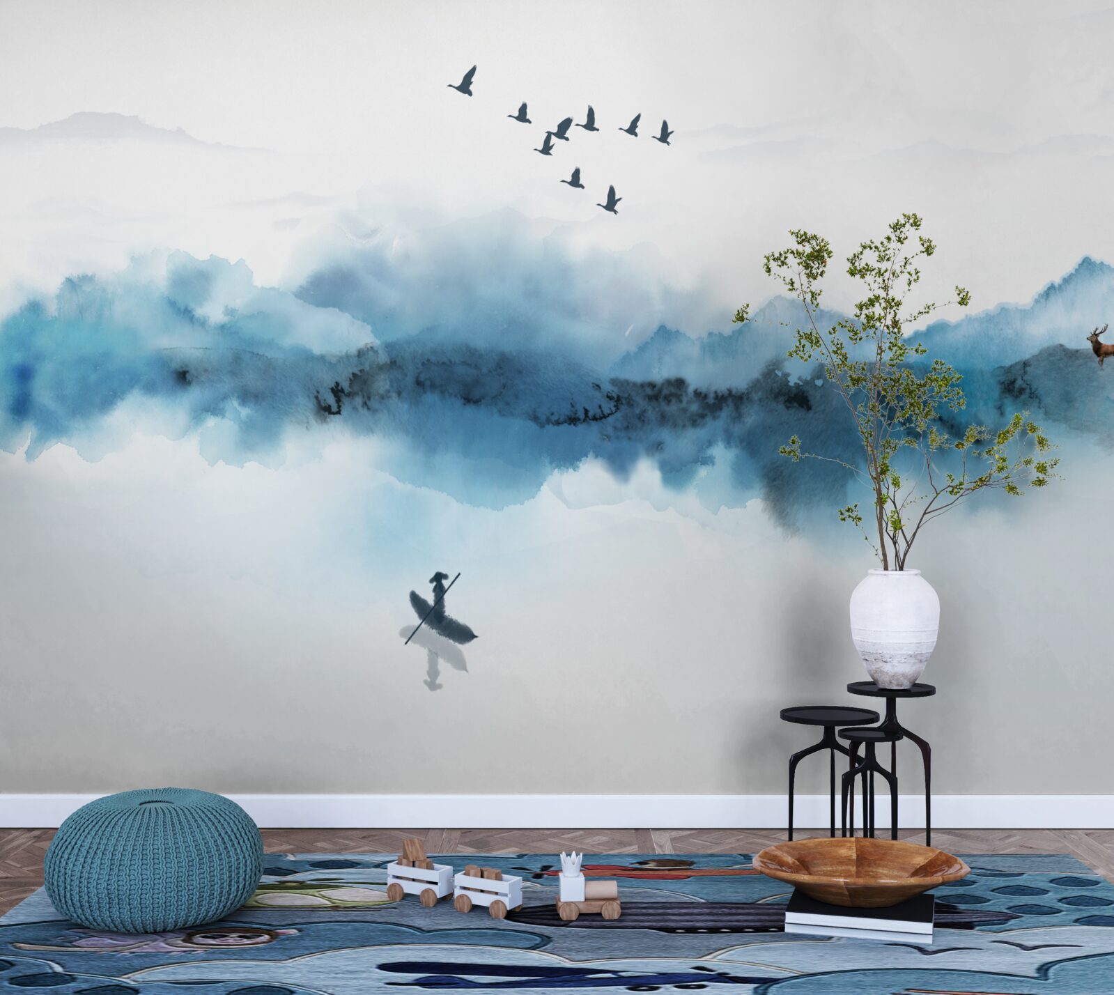 Fototapet pescar învăluit în ceața dimineții