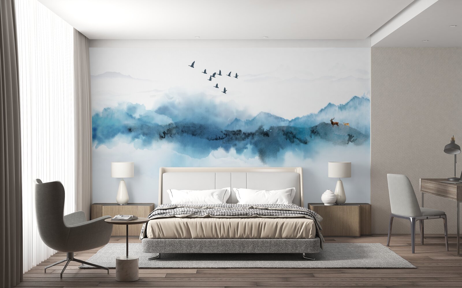 Fototapet pescar învăluit în ceața dimineții