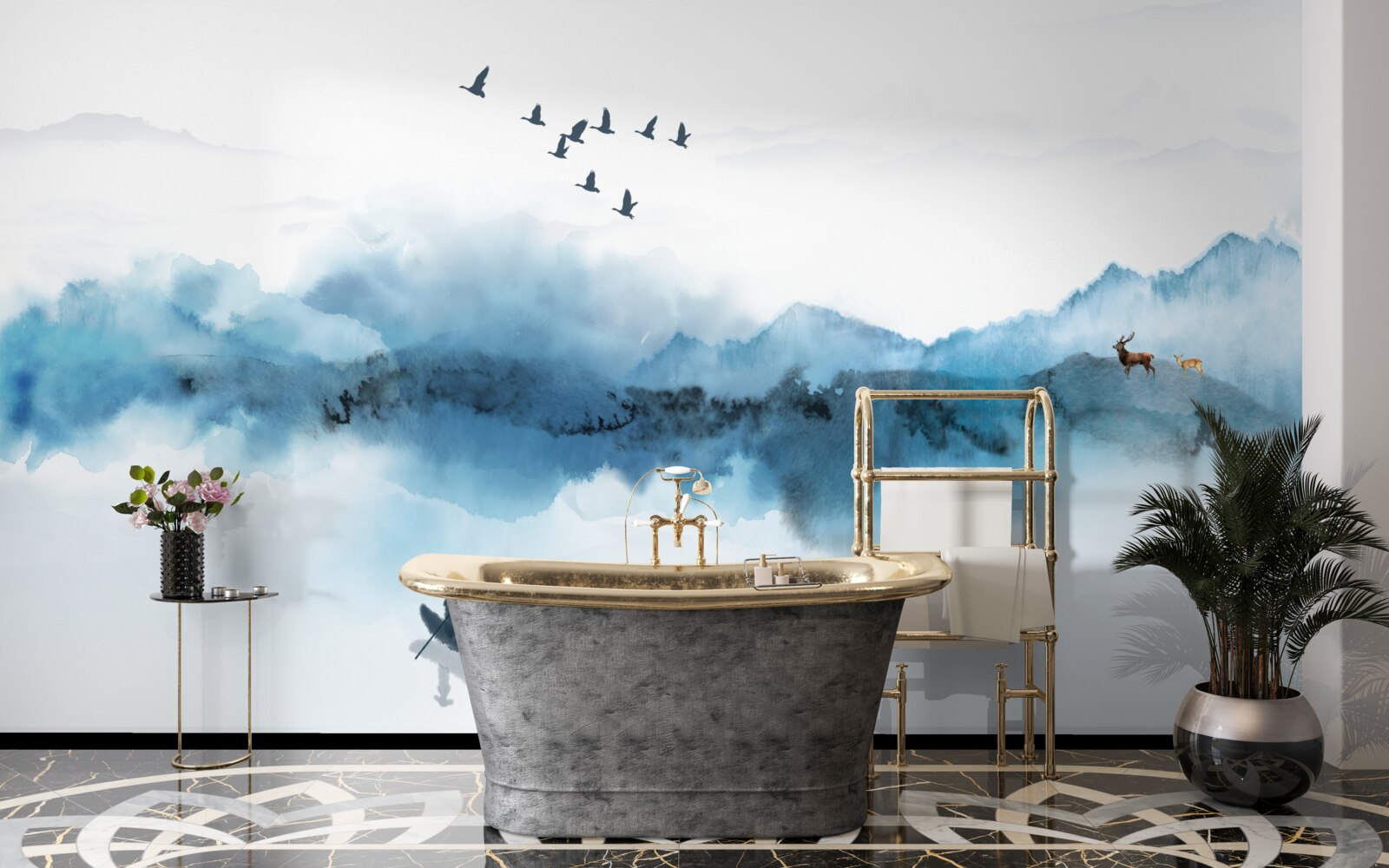 Fototapet pescar învăluit în ceața dimineții