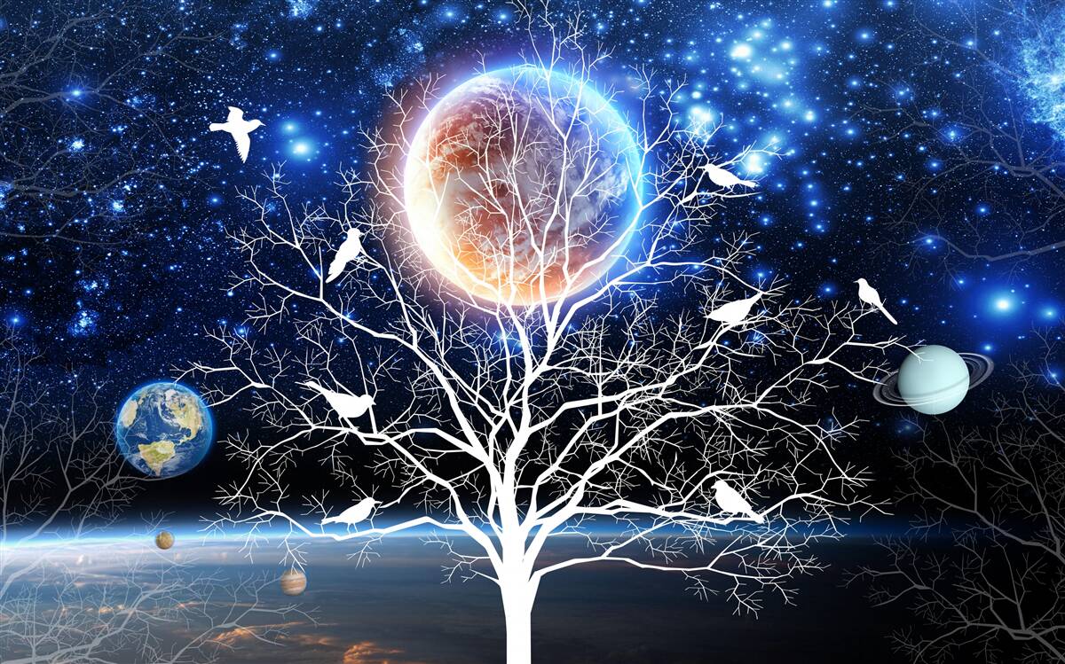 Fototapet copac al păcii pe un cer înstelat