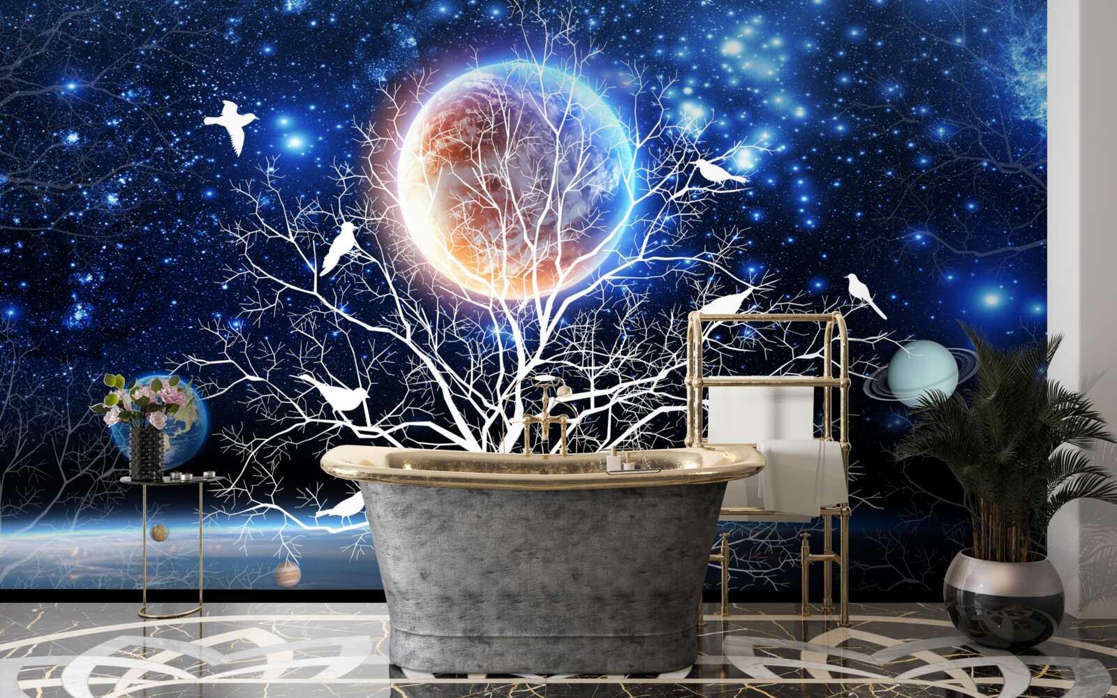 Fototapet copac al păcii pe un cer înstelat