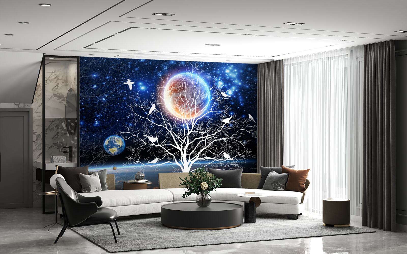 Fototapet copac al păcii pe un cer înstelat