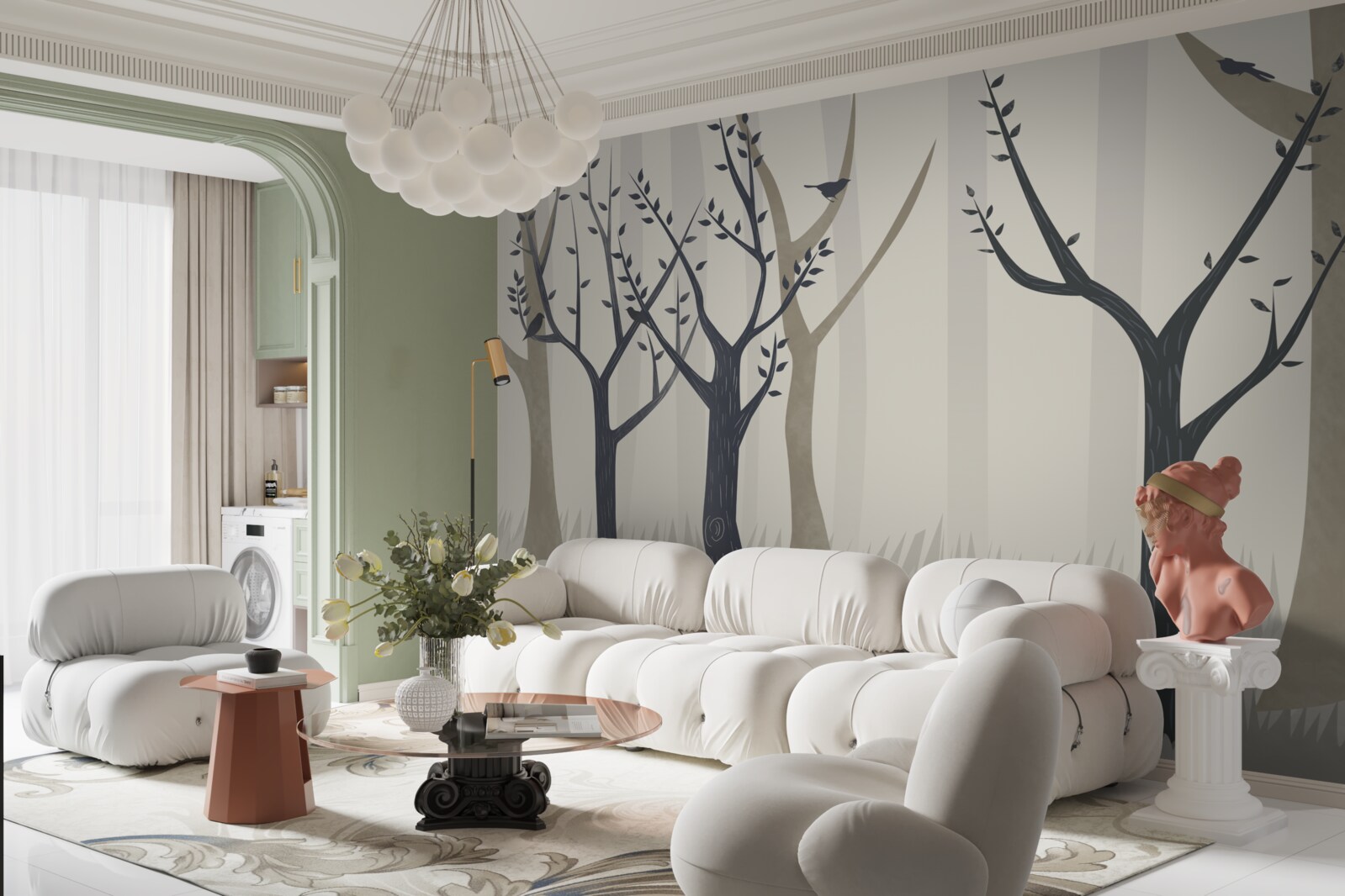 Fototapet pădure cețoasă în abstract