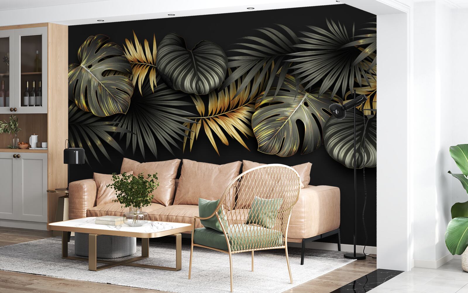 Fototapet foiță de aur pe fundal negru