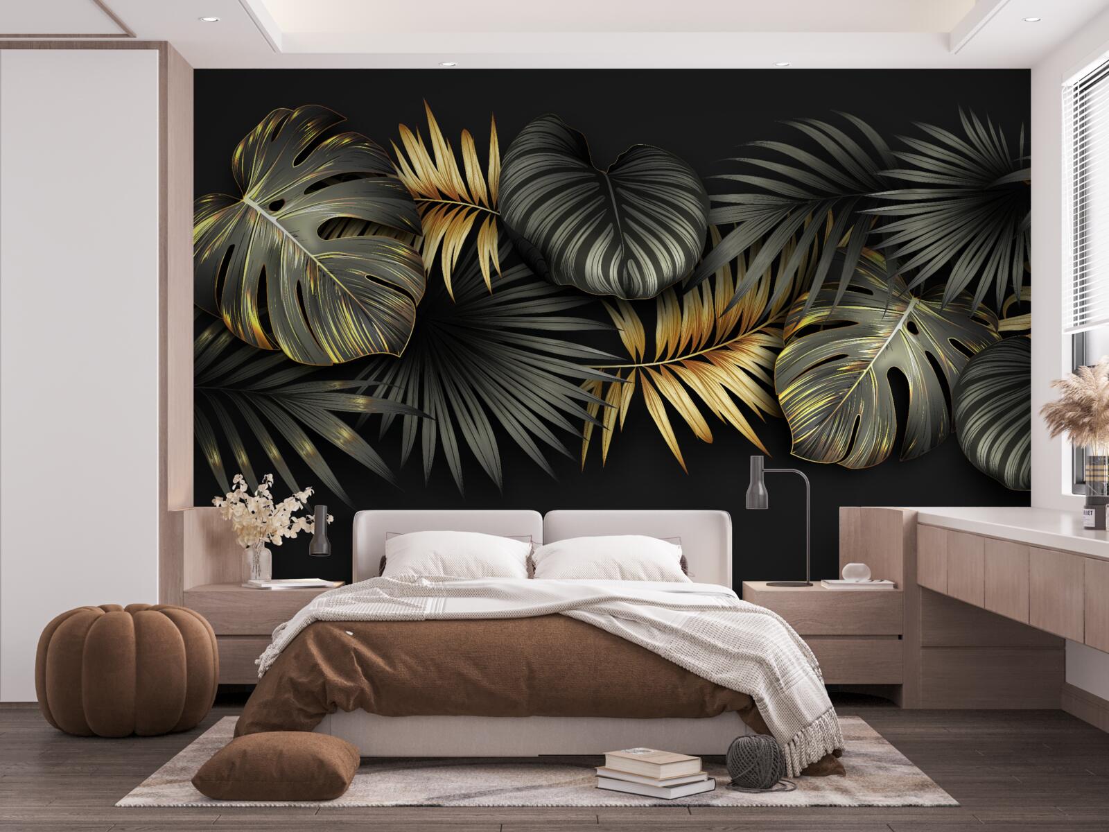 Fototapet foiță de aur pe fundal negru