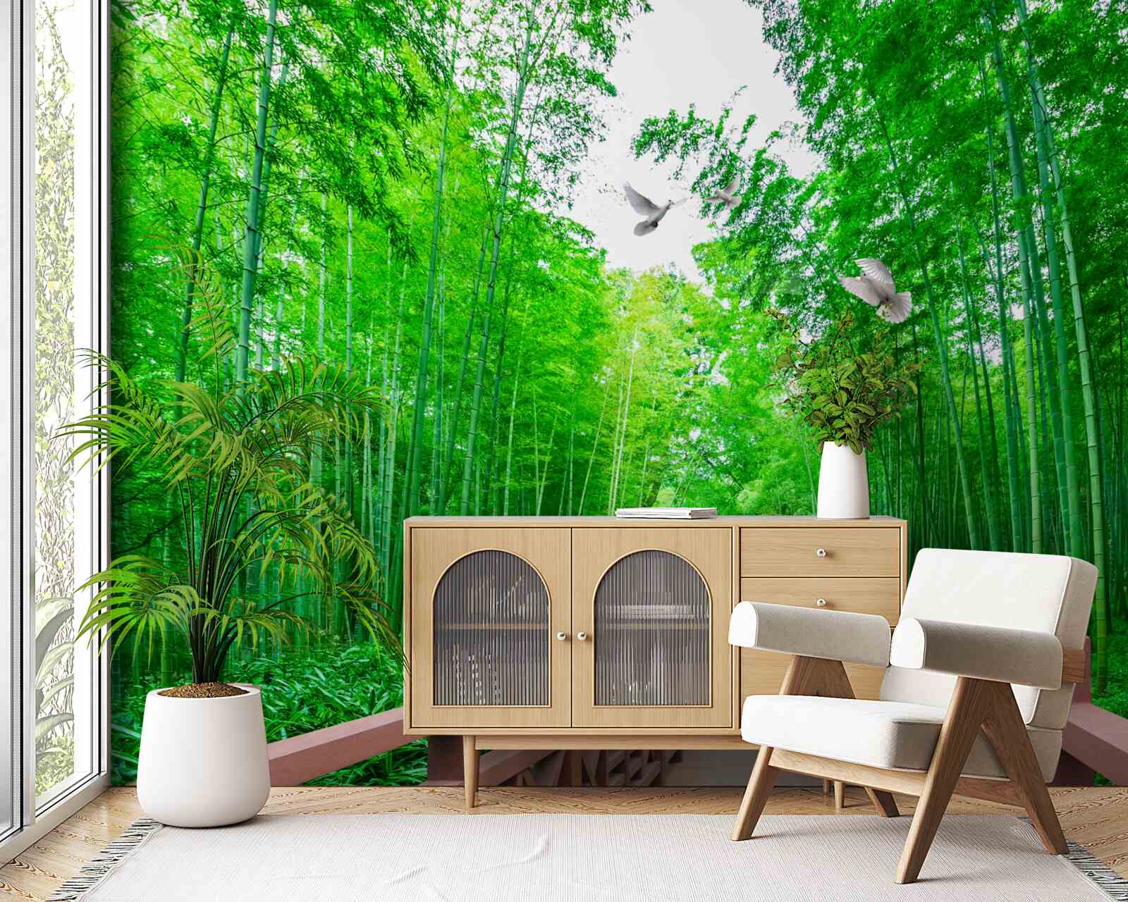 Fototapet Cărare printr-o pădure verde de bambus