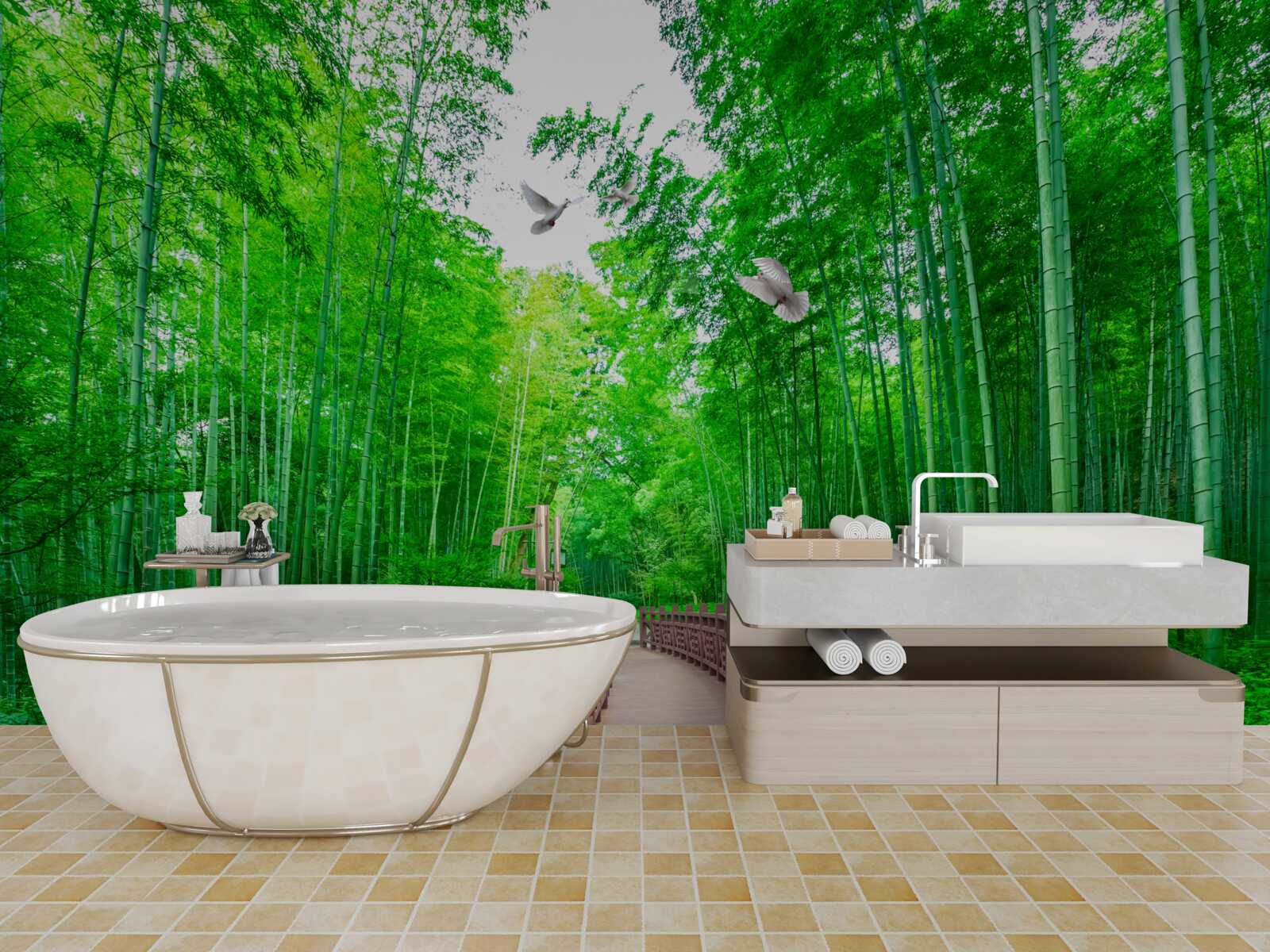 Fototapet Cărare printr-o pădure verde de bambus