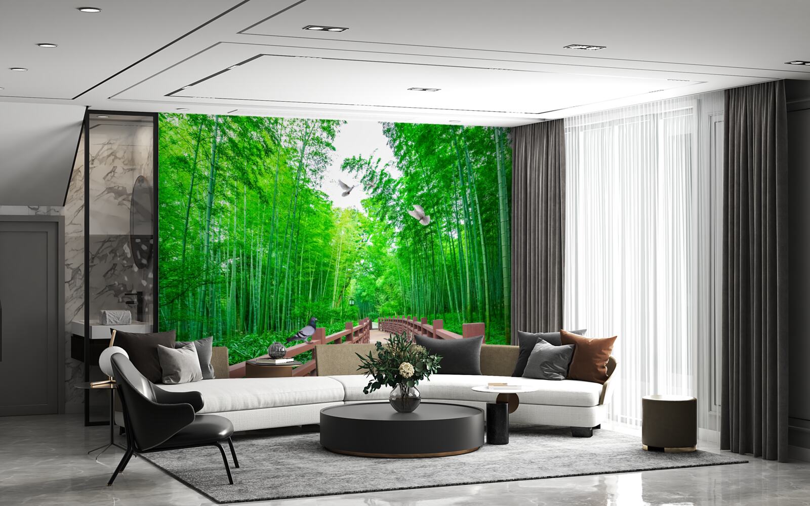 Fototapet Cărare printr-o pădure verde de bambus