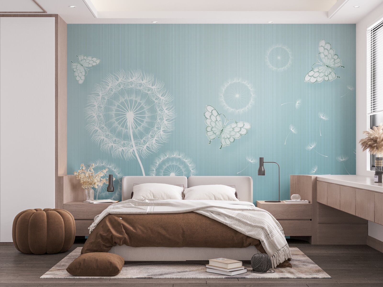 Fototapet sistem de fluturi și păpădii