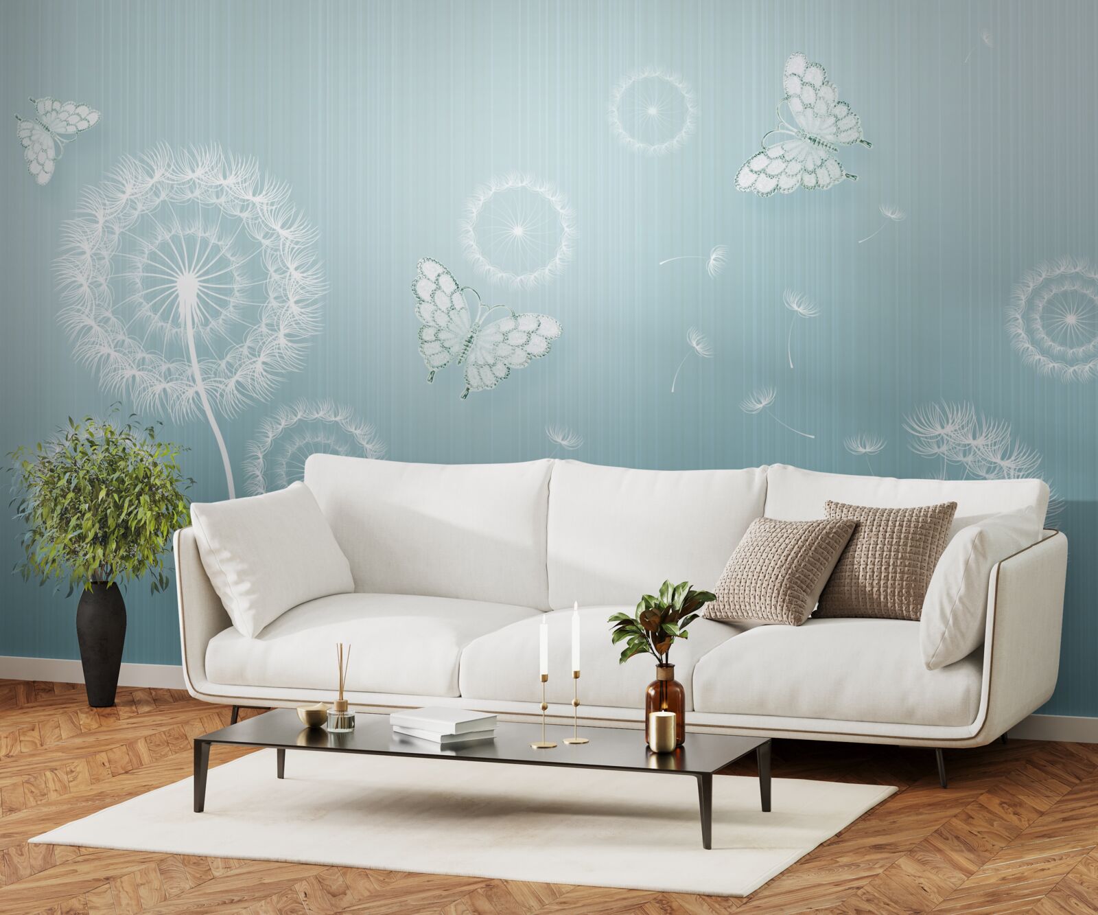 Fototapet sistem de fluturi și păpădii