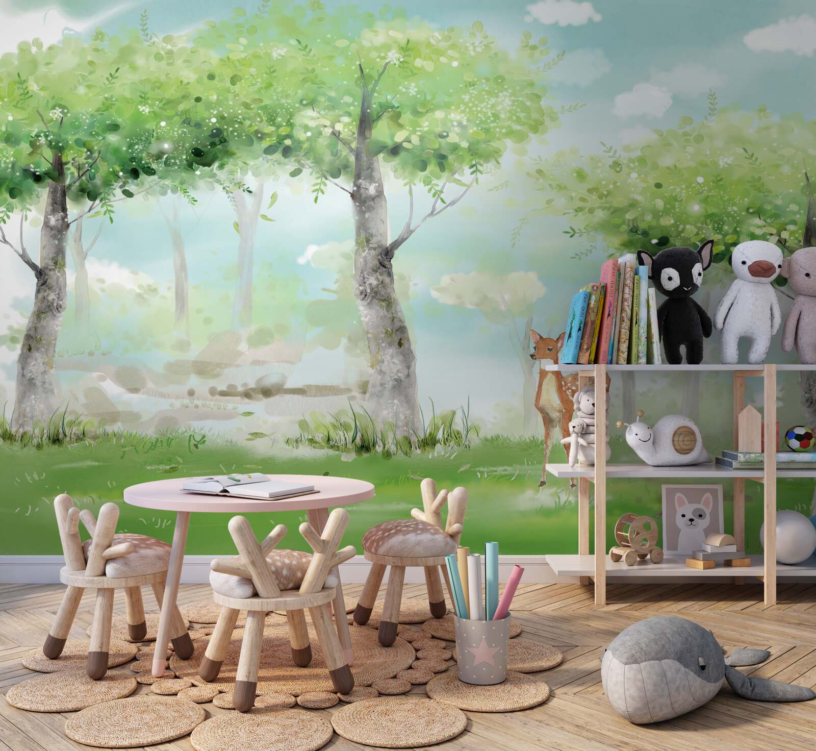 Fototapet bestie nordică printre livada multicoloră