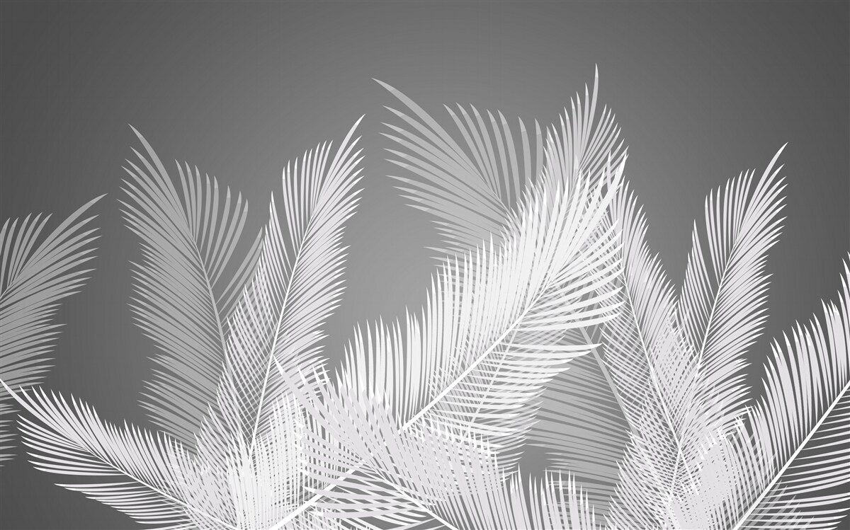 Fototapet stiloul se mișcă pe frunze albe pe un fundal gri