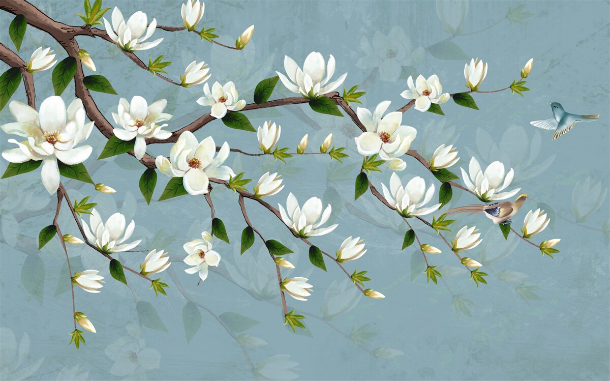 Fototapet creatură cu aripi se apropie de muguri de lumină