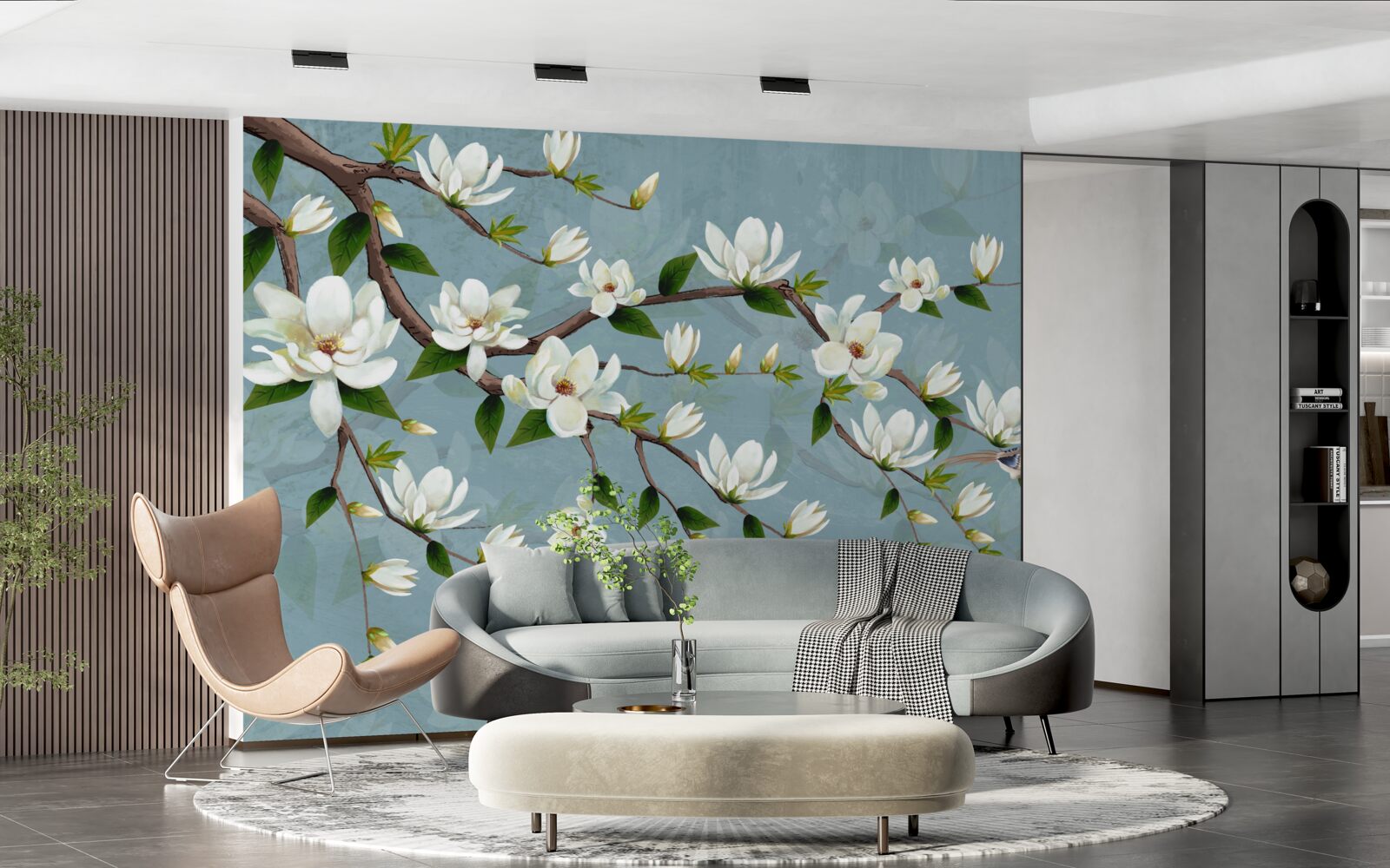 Fototapet creatură cu aripi se apropie de muguri de lumină