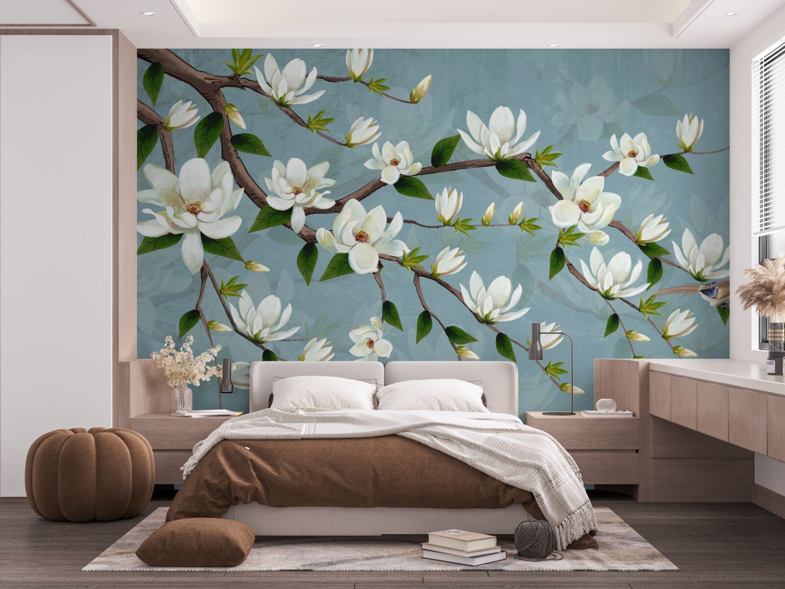 Fototapet creatură cu aripi se apropie de muguri de lumină