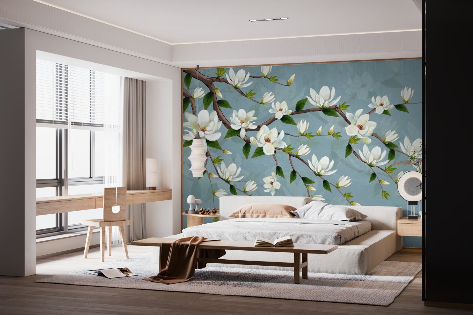 Fototapet creatură cu aripi se apropie de muguri de lumină