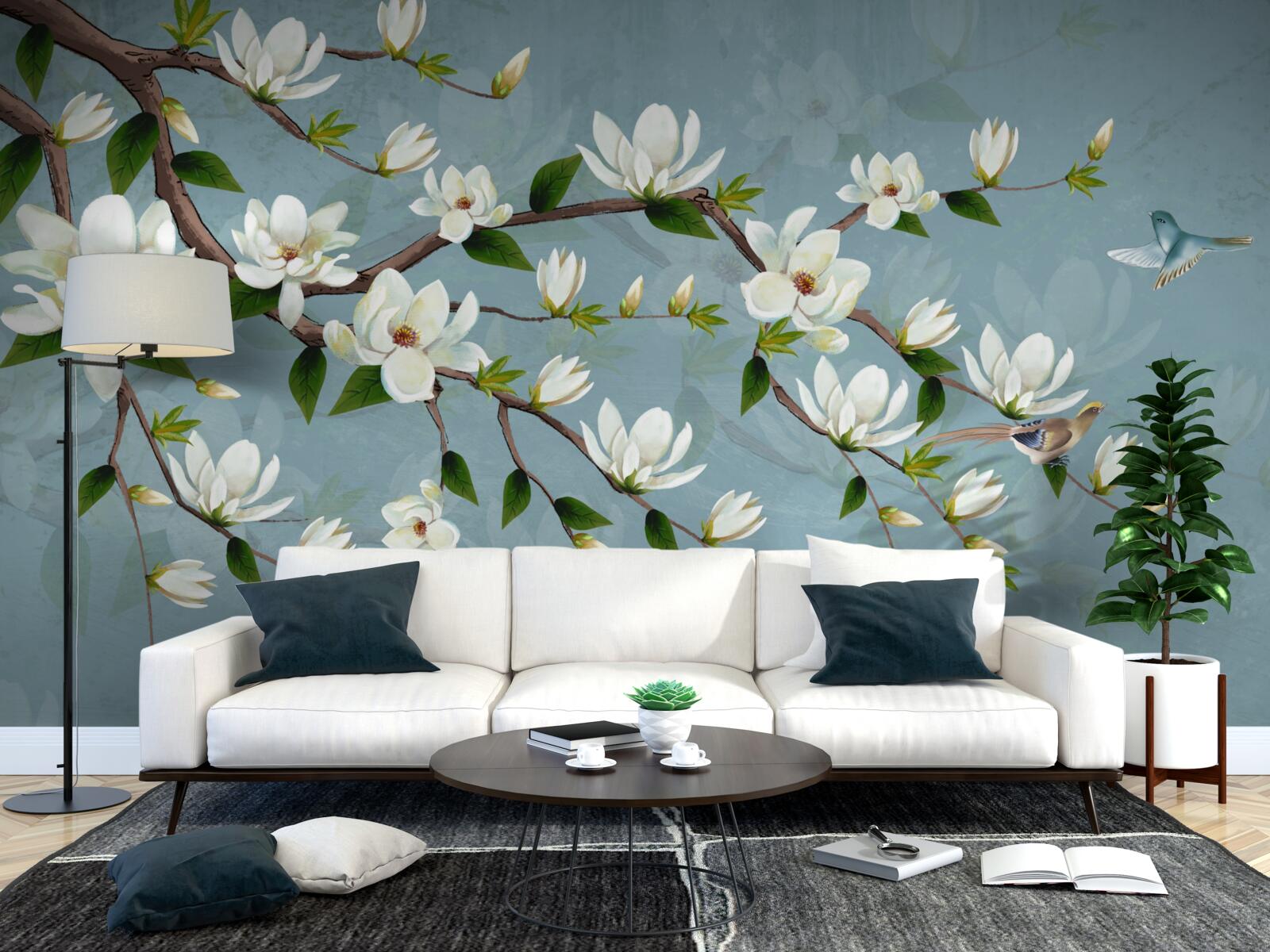 Fototapet creatură cu aripi se apropie de muguri de lumină