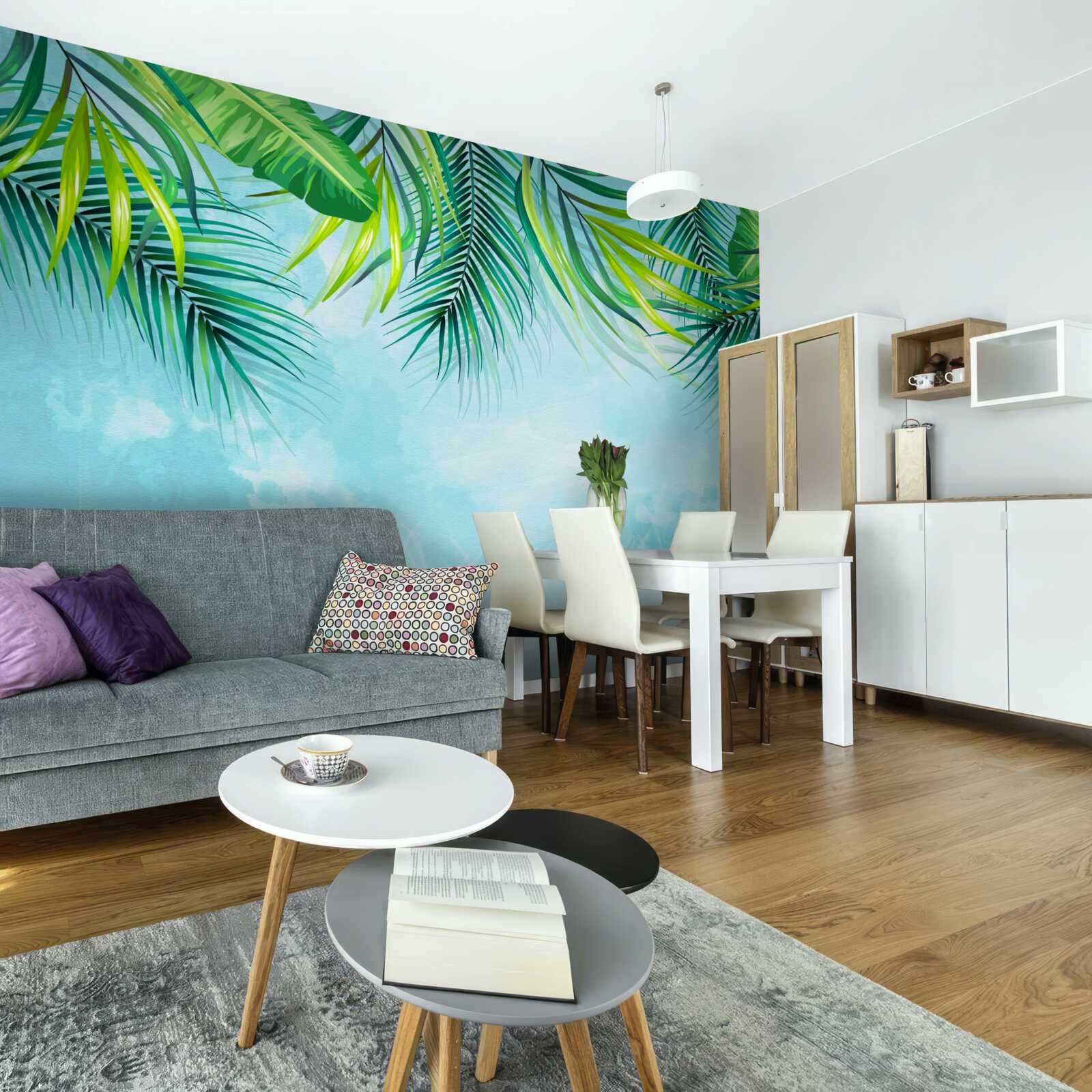 Fototapet frunze tropicale pe un cer albastru