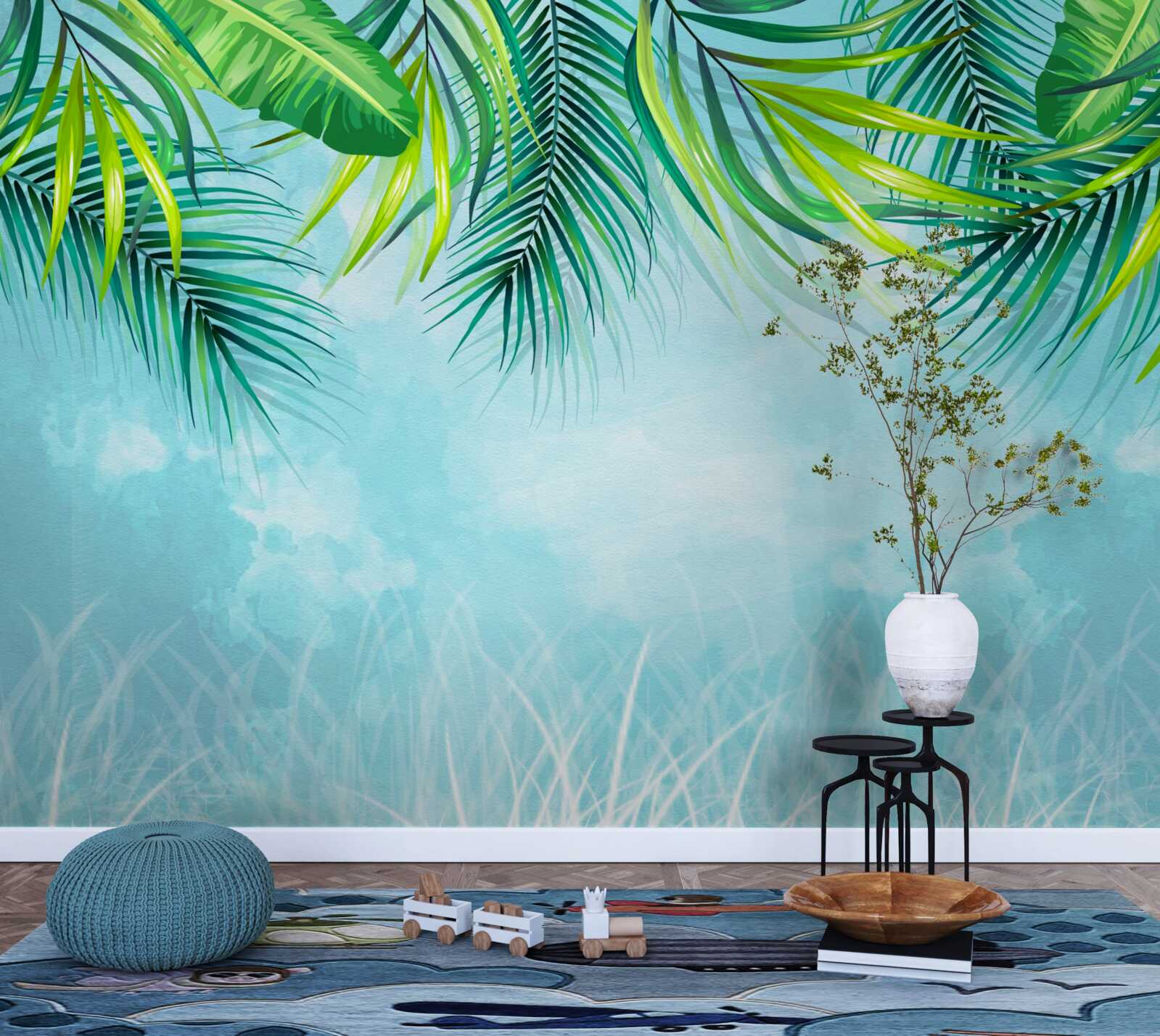 Fototapet frunze tropicale pe un cer albastru