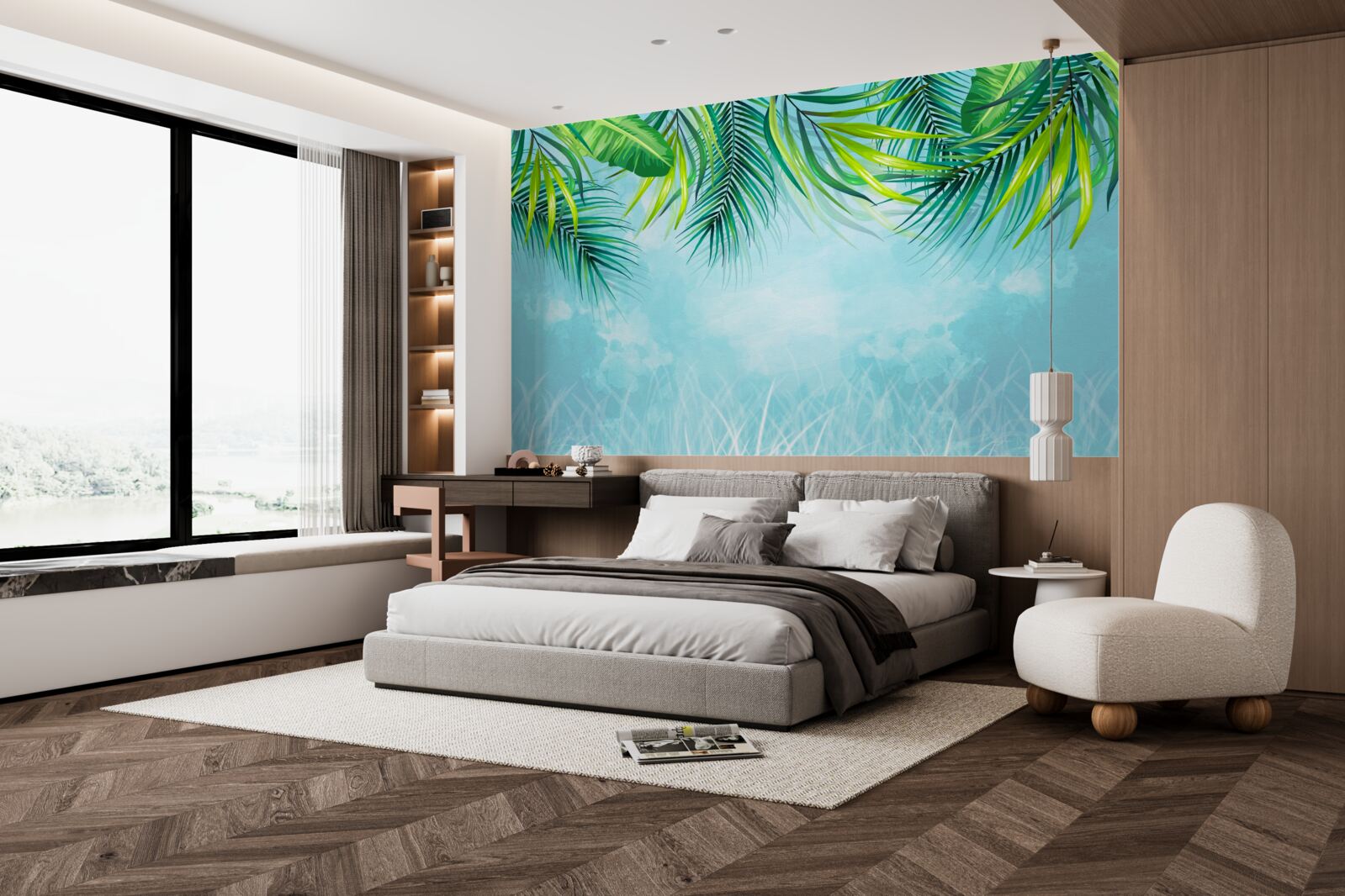 Fototapet frunze tropicale pe un cer albastru