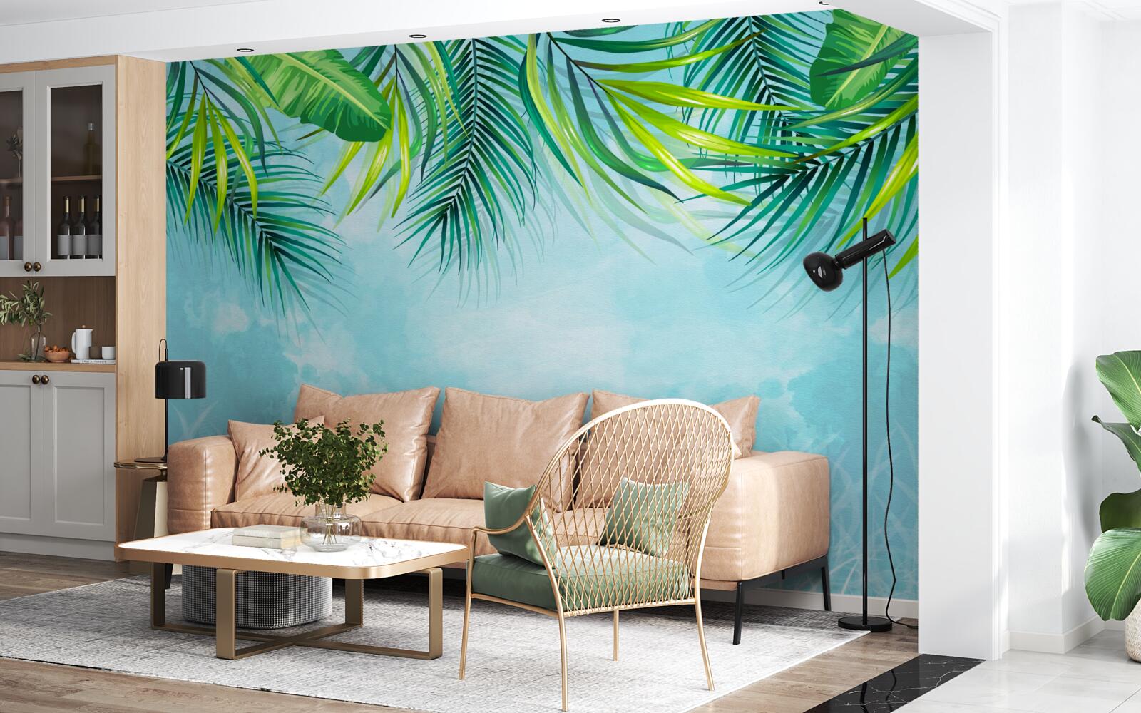 Fototapet frunze tropicale pe un cer albastru