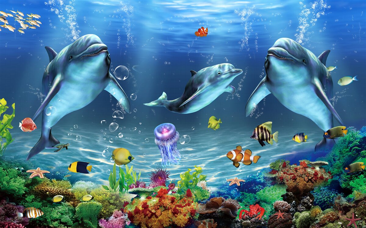 Fototapet locuitorii apelor - delfinii