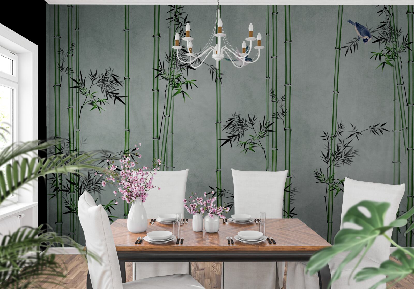 Fototapet pădurea de bambus este învăluită în ceață