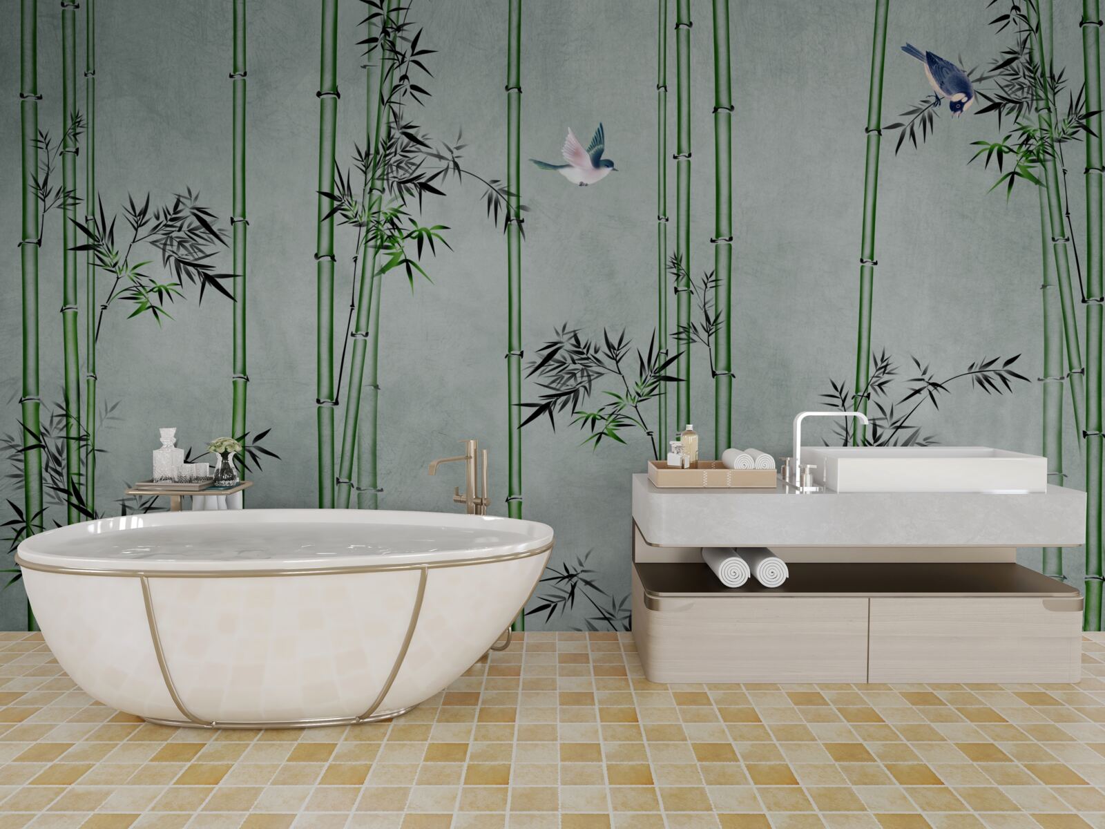 Fototapet pădurea de bambus este învăluită în ceață