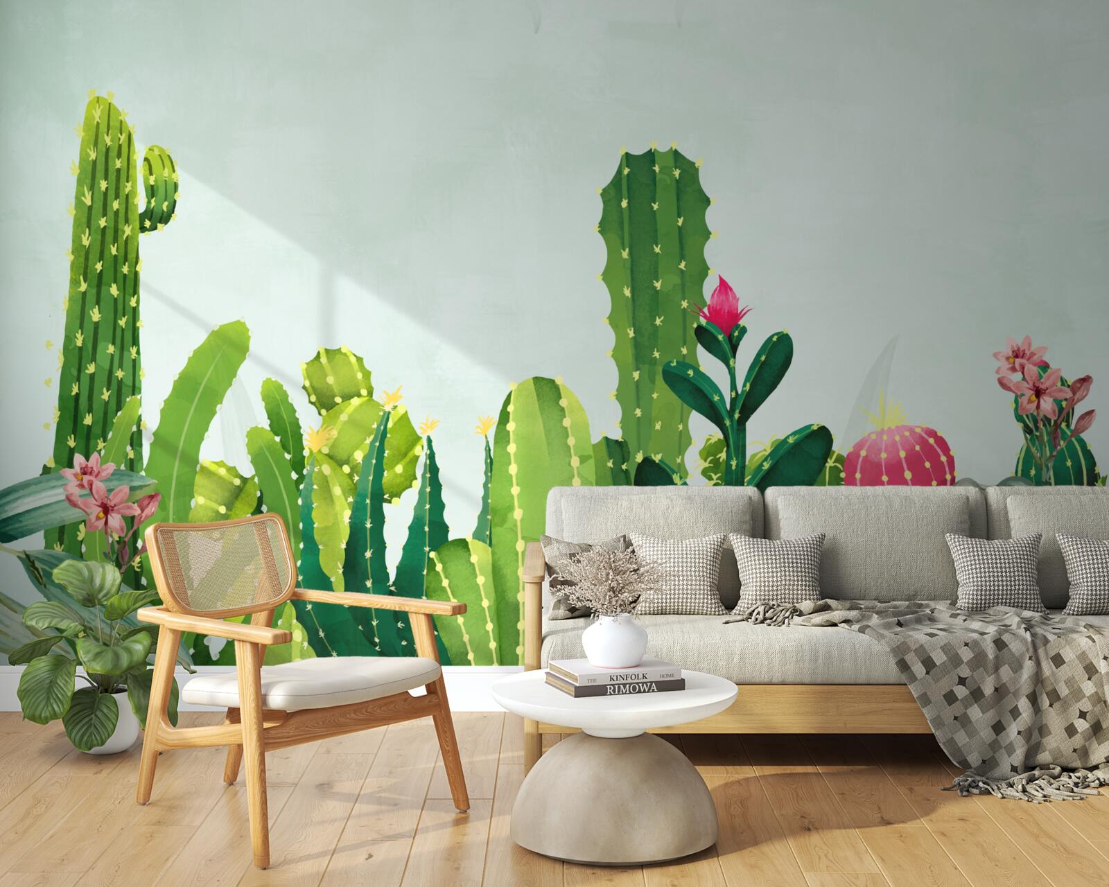 Fototapet cer albastru cu un cadru de cactuși