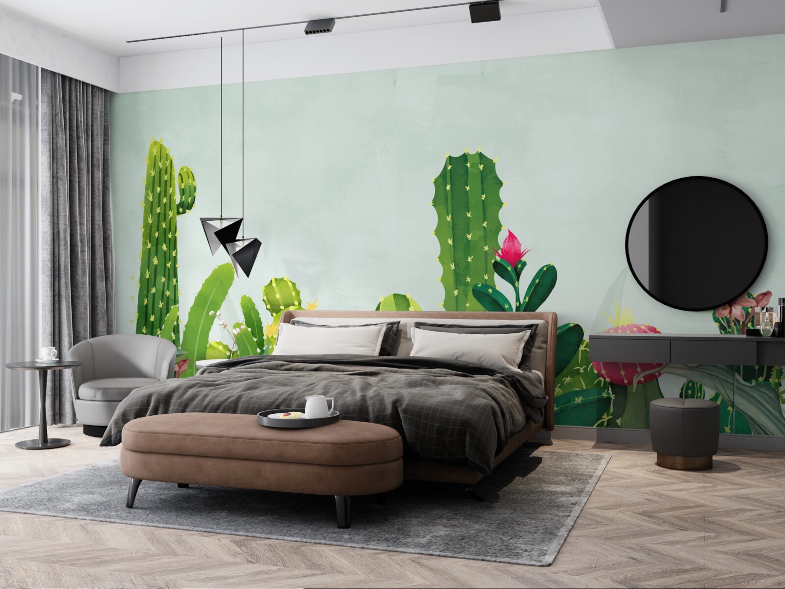 Fototapet cer albastru cu un cadru de cactuși