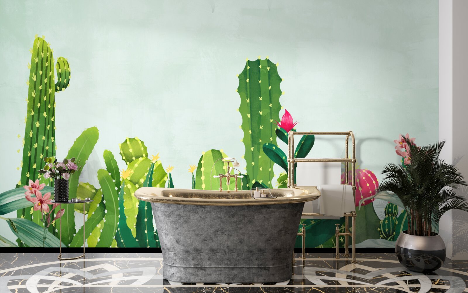 Fototapet cer albastru cu un cadru de cactuși