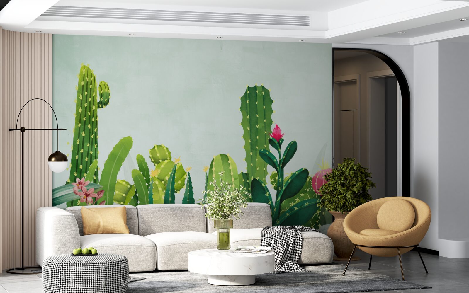 Fototapet cer albastru cu un cadru de cactuși