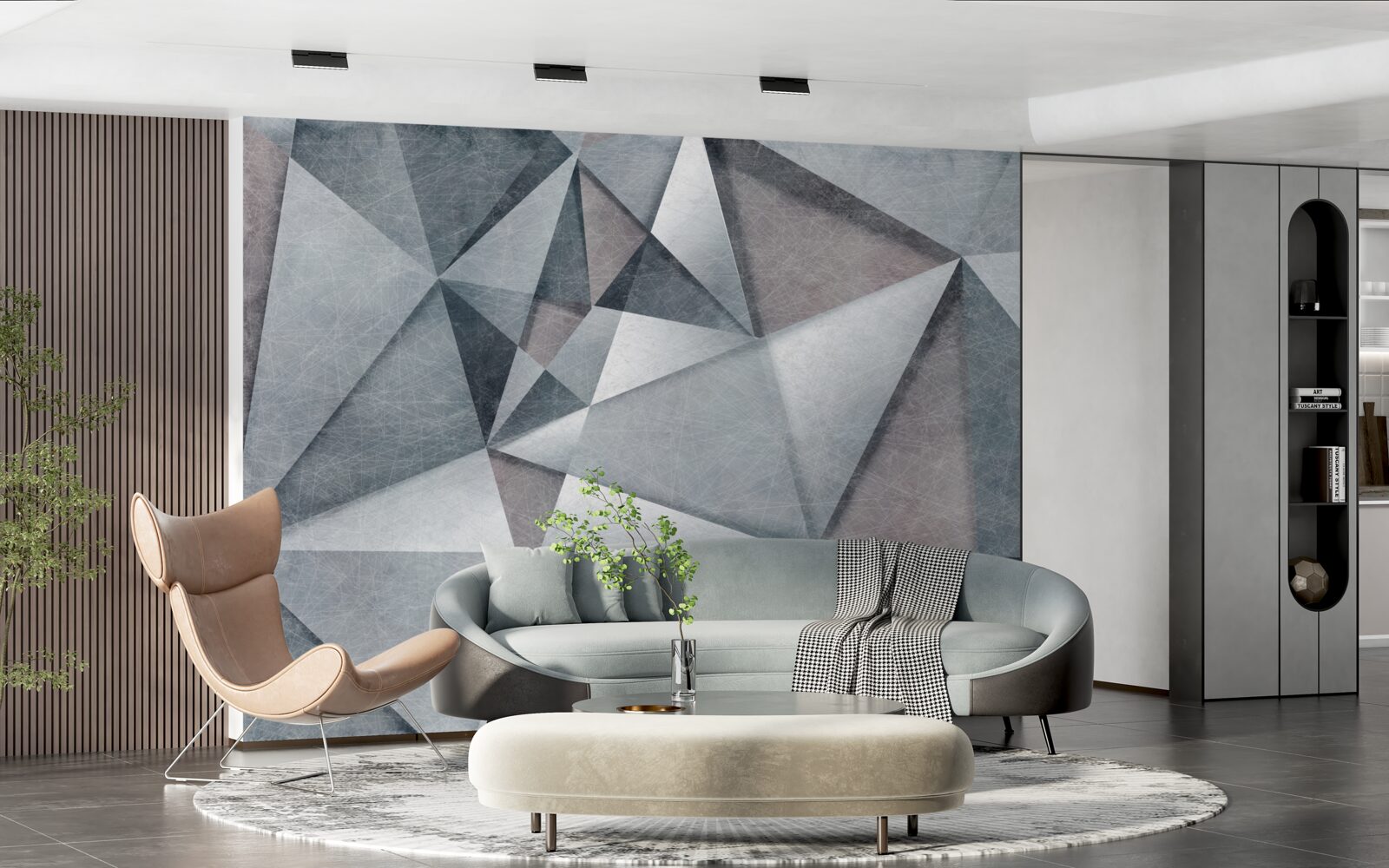 Fototapet abstract gri compus din triunghiuri