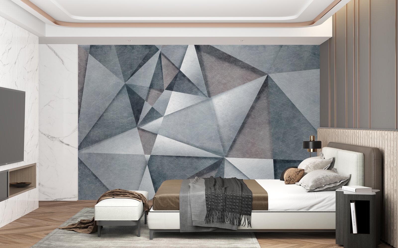 Fototapet abstract gri compus din triunghiuri