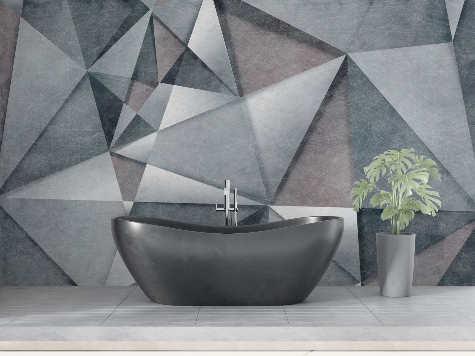 Fototapet abstract gri compus din triunghiuri