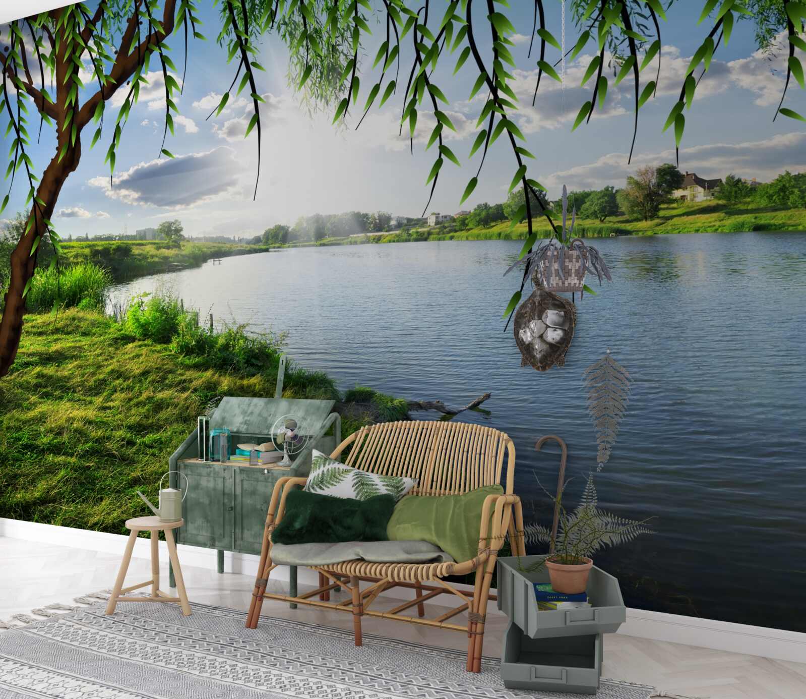 Fototapet frumusețea salciei de lângă malul apei liniștite