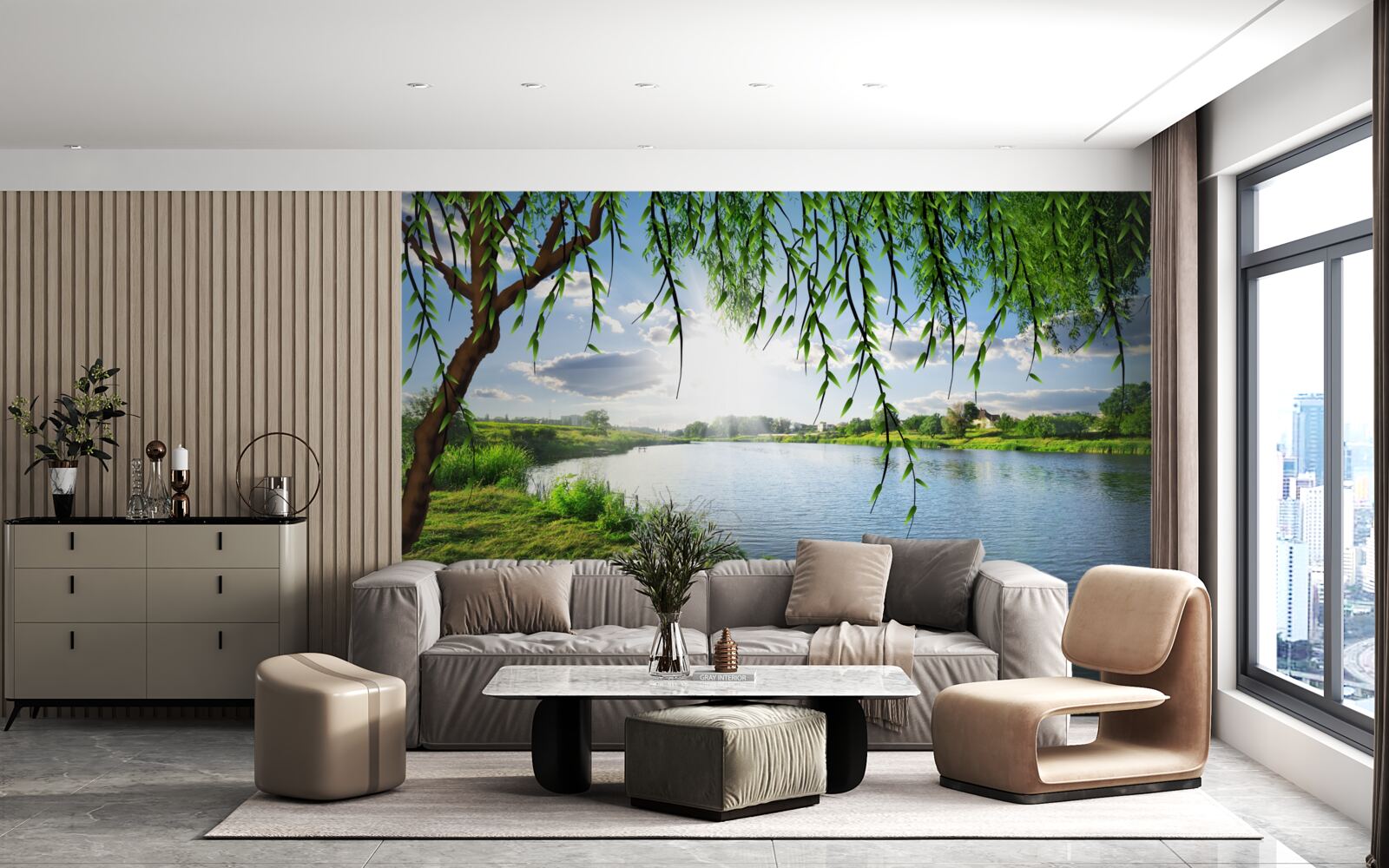 Fototapet frumusețea salciei de lângă malul apei liniștite