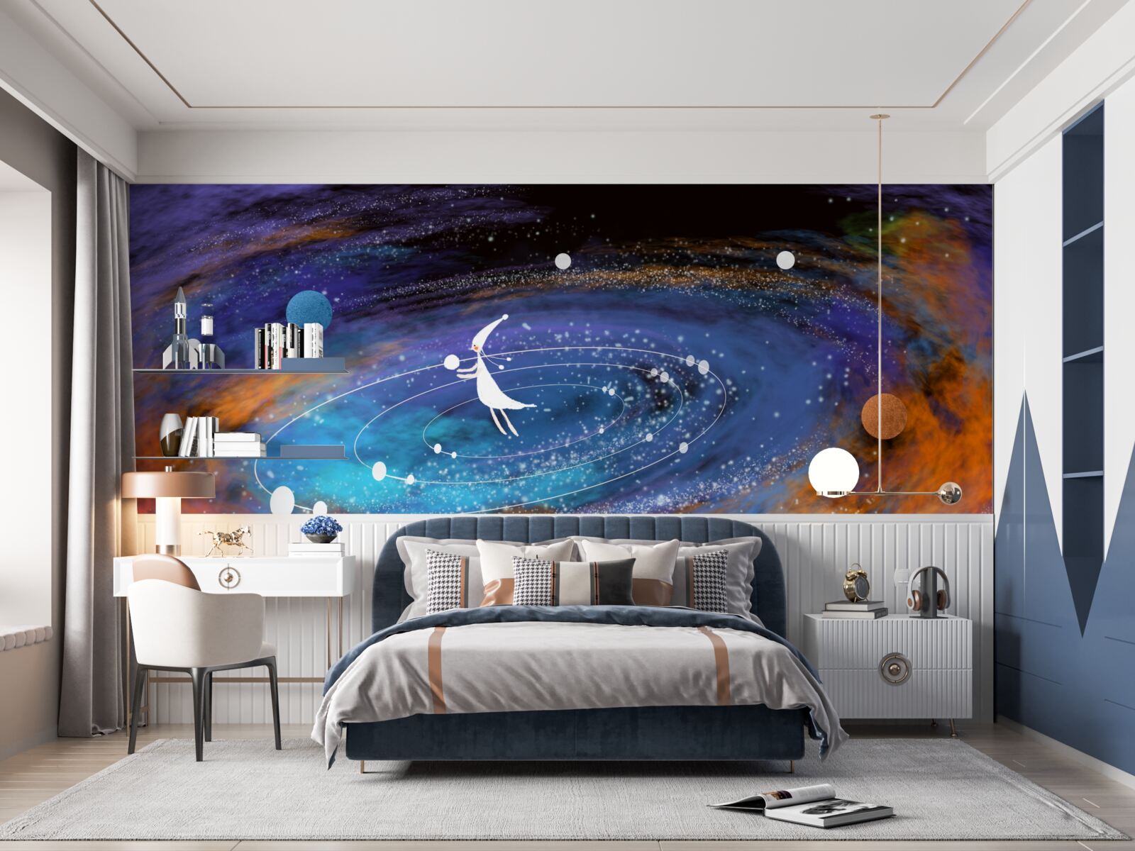 Fototapet fată înconjurată de planete