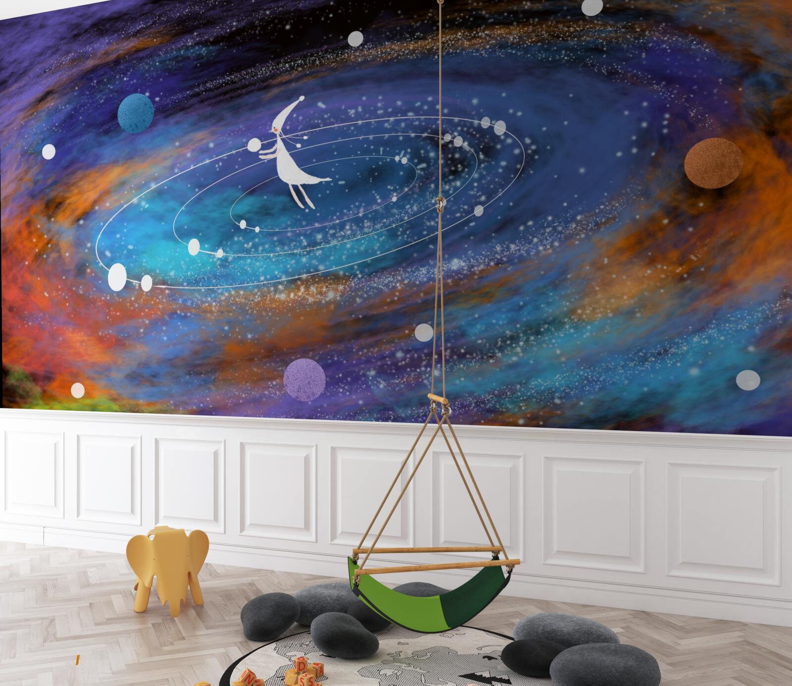 Fototapet fată înconjurată de planete